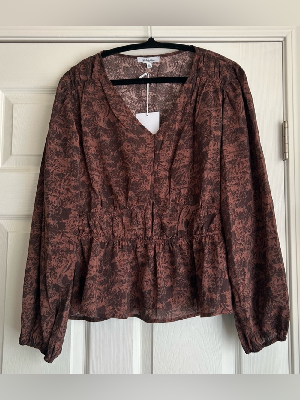 Polagram brown print blouse size 2x nwt